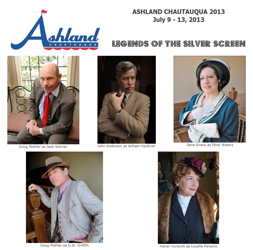 Chautauqua 2013 graphic with the theme Legends of the Silver Screen